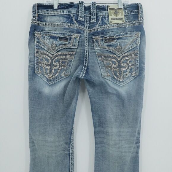 Rock Revival Jeans Men 36x29 Blue Kenn Slim Boot Western Rockabilly Distressed - Picture 9 of 14